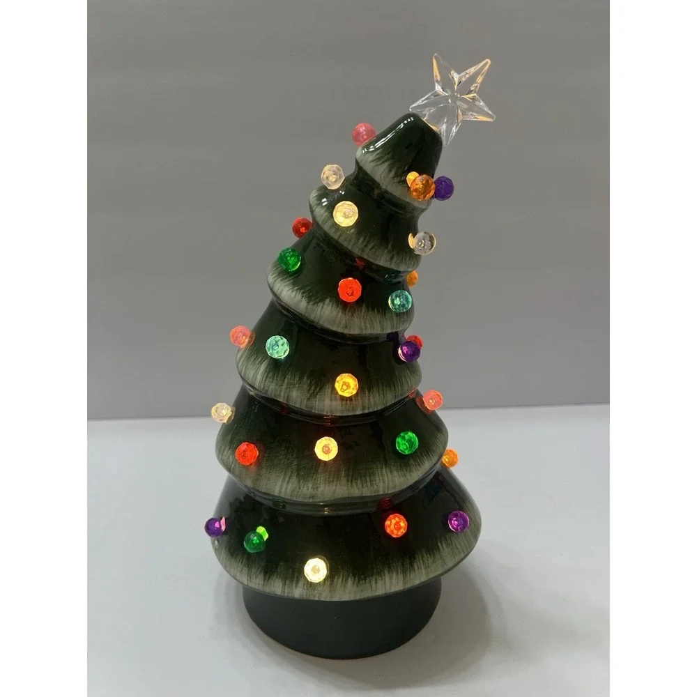 Christmas Whimsical Bent Christmas Tree Ceramic Light-Up Green 10